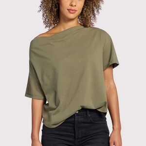 Nuuds Olive Off The Shoulder T-Shirt